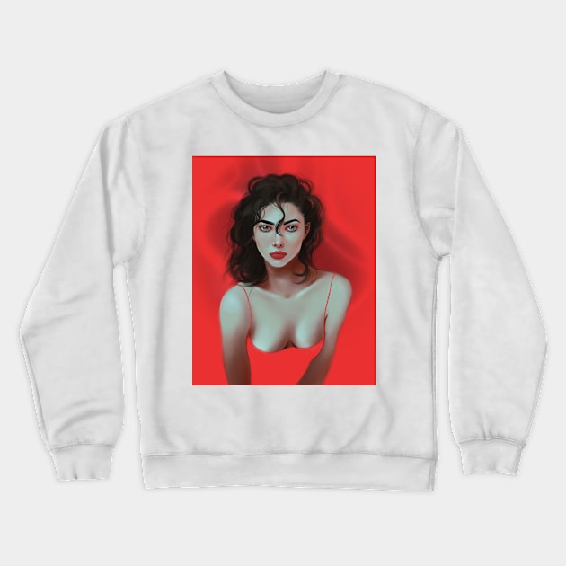 Woman in a red dress Crewneck Sweatshirt by Fatchilart